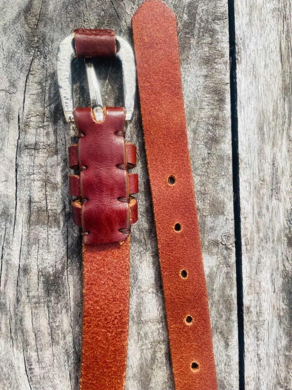 The Limited Genuine Leather Brown Narrow Dented Silver Buckle Belt Made in Italy